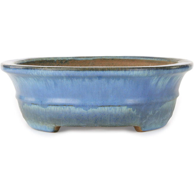 Oval blue bonsai pot by Yamafusa - 283 x 235 x 78 mm