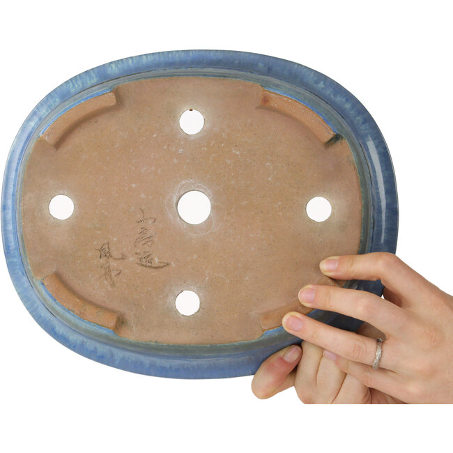 Pot à bonsaï ovale bleu de Yamafusa - 283 x 235 x 78 mm