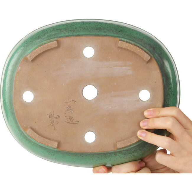 Pot à bonsaï ovale vert de Yamafusa - 280 x 235 x 70 mm