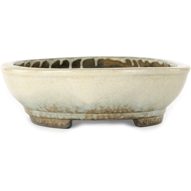 Oval beige bonsai pot by Aiba Koyou - 307 x 250 x 69 mm
