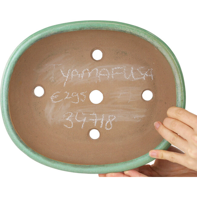 Oval green bonsai pot by Yamafusa - 280 x 235 x 70 mm