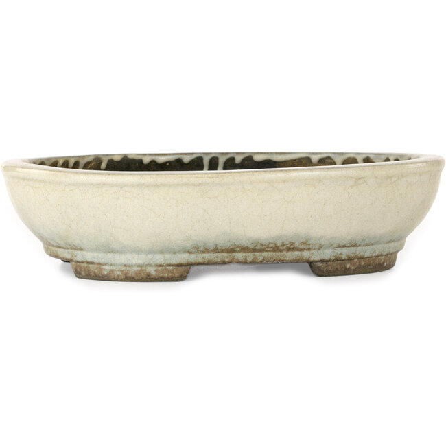 Ovaler beiger Bonsaitopf von Aiba Koyou – 307 x 250 x 69 mm