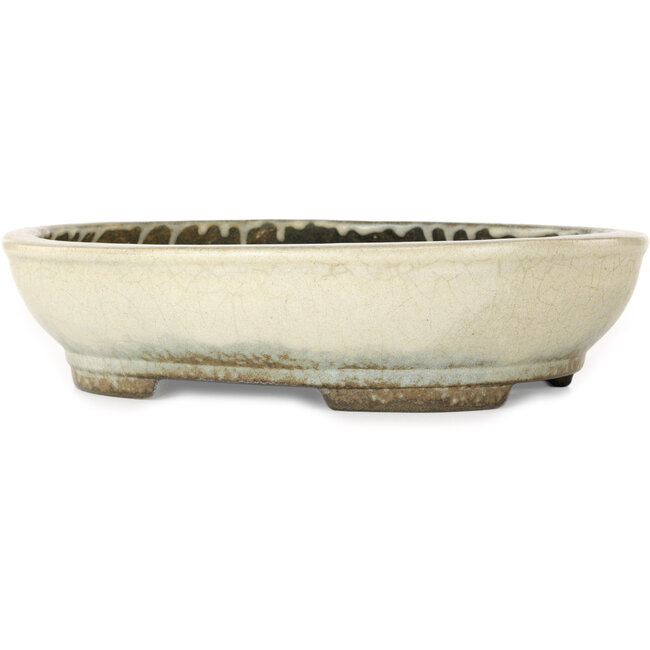 Ovale beige bonsaipot van Aiba Koyou - 307 x 250 x 69 mm
