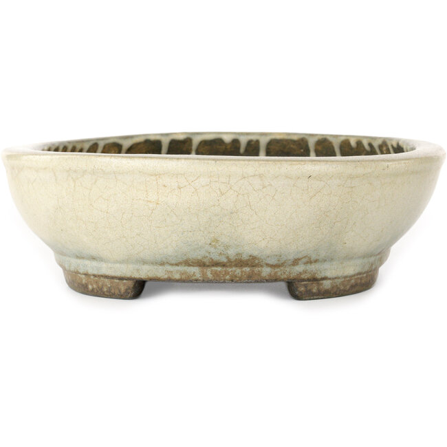 Ovaler beiger Bonsaitopf von Aiba Koyou – 307 x 250 x 69 mm