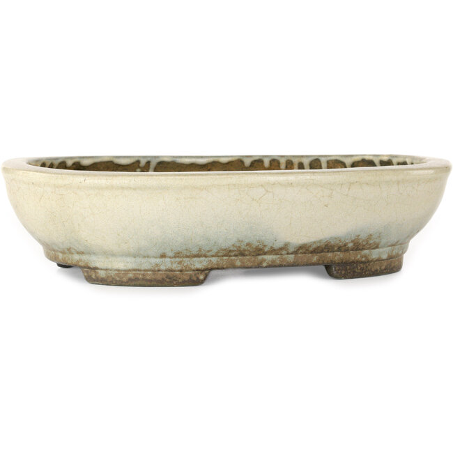 Pot à bonsaï ovale beige par Aiba Koyou - 307 x 250 x 69 mm