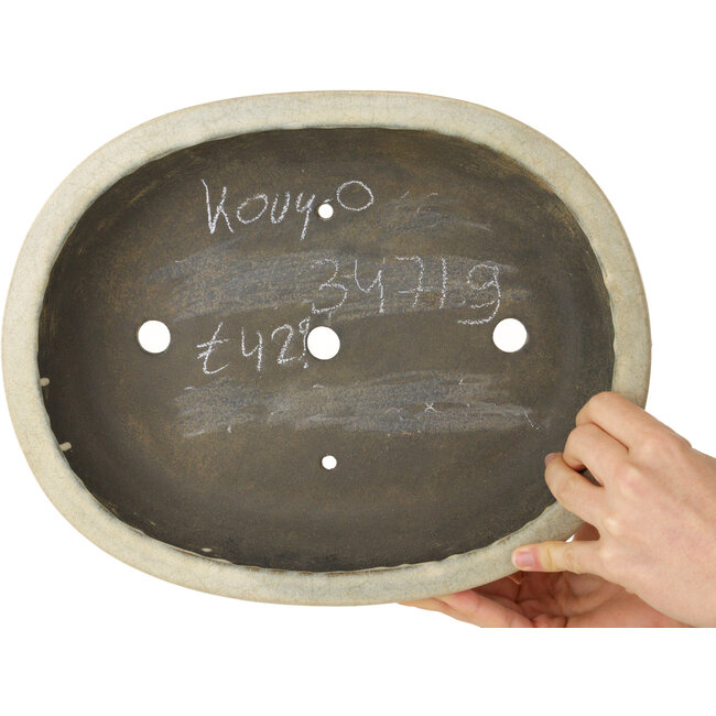 Oval beige bonsai pot by Aiba Koyou - 307 x 250 x 69 mm