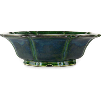  Satomi Mazan, Mazan Terahata 343 mm grüne Bonsaischale von Mazan, Tokoname, Japan
