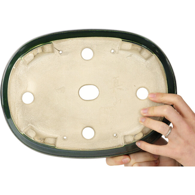 Maceta ovalada verde para bonsái de Mazan - 290 x 215 x 85 mm