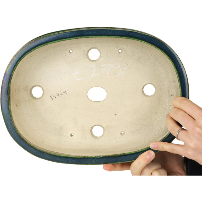 Maceta ovalada verde para bonsái de Mazan - 290 x 215 x 85 mm