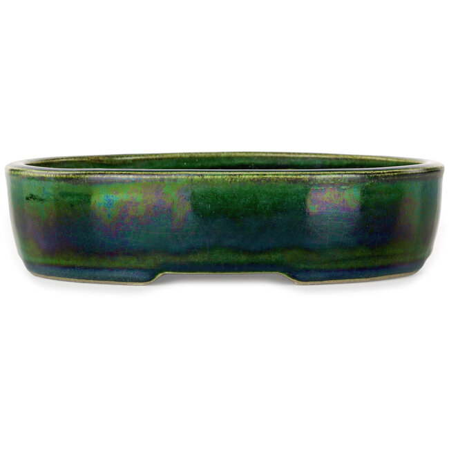 Oval green bonsai pot by Mazan - 222 x 175 x 52 mm