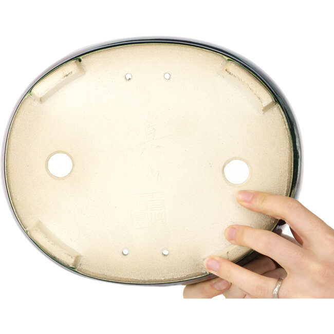 Pot à bonsaï ovale vert Mazan - 252 x 210 x 70 mm