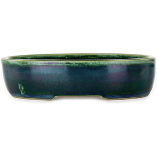  Satomi Mazan, Mazan Terahata 222 mm  green bonsai pot by Mazan, Tokoname, Japan