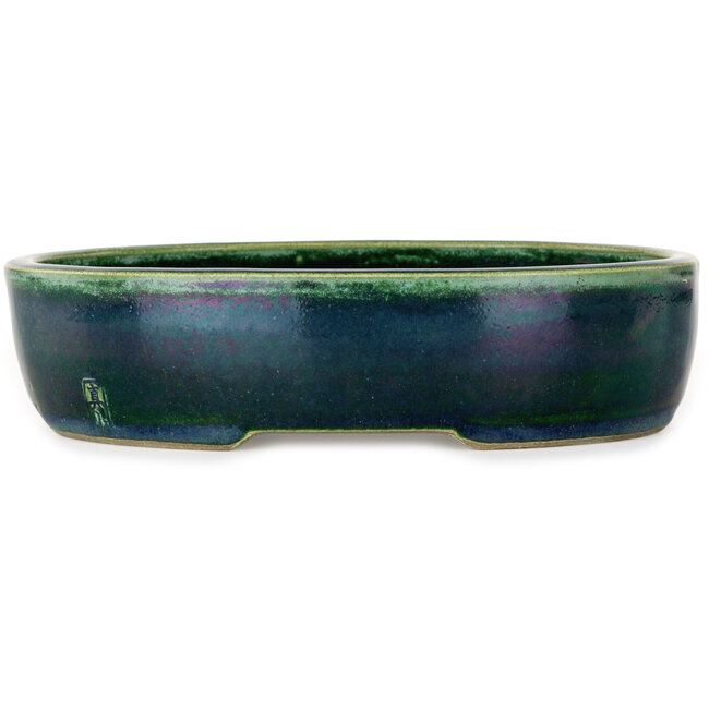 Oval green bonsai pot by Mazan - 222 x 175 x 52 mm