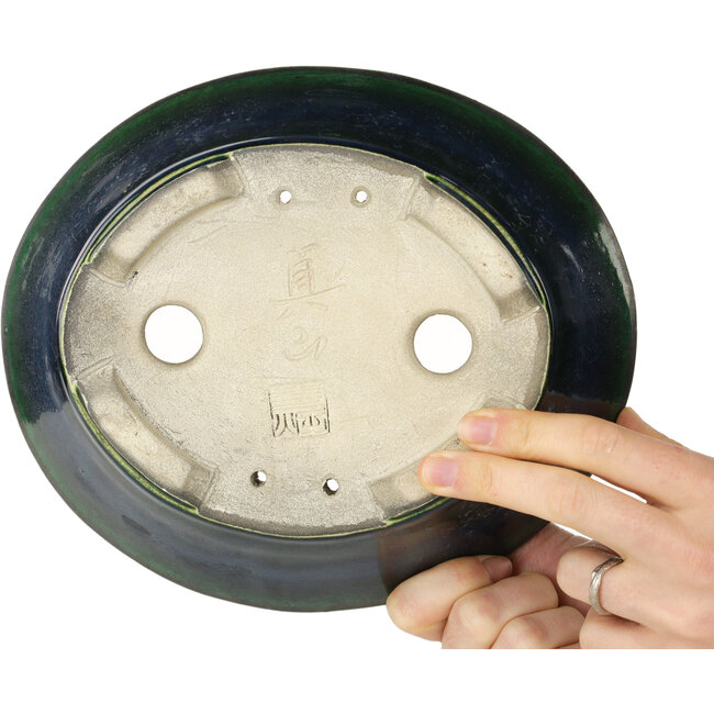 Pot à bonsaï ovale vert Mazan - 230 x 200 x 75 mm