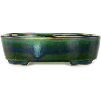  Satomi Mazan, Mazan Terahata 195 mm  green bonsai pot by Terahata Satomi Mazan, Tokoname, Japan