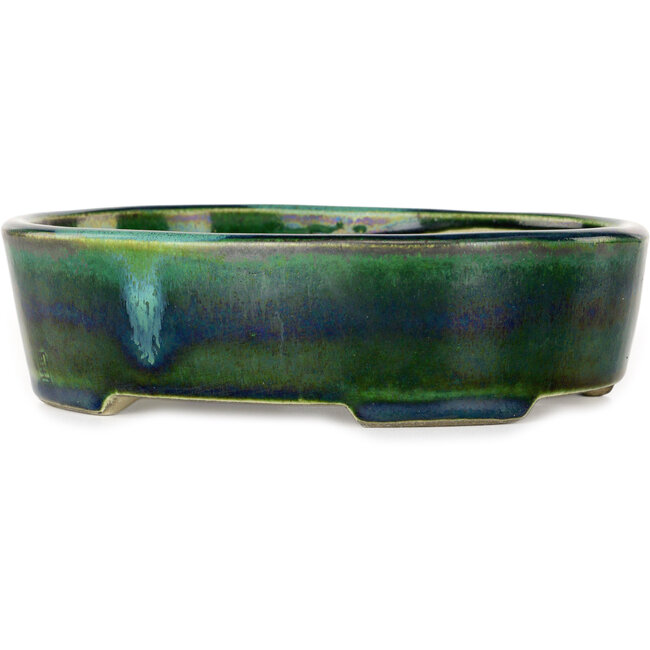 Maceta ovalada para bonsái verde de Terahata Satomi Mazan - 195 x 157 x 55 mm