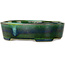 Oval green bonsai pot by Terahata Satomi Mazan - 195 x 157 x 55 mm