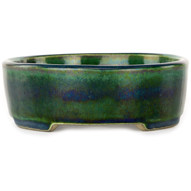 Pot à bonsaï ovale vert par Terahata Satomi Mazan - 195 x 157 x 55 mm