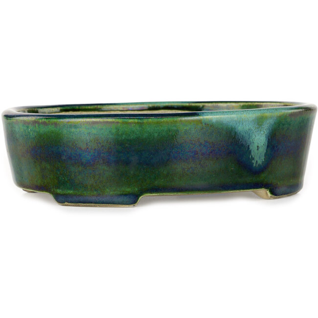 Vaso bonsai ovale verde di Terahata Satomi Mazan - 195 x 157 x 55 mm