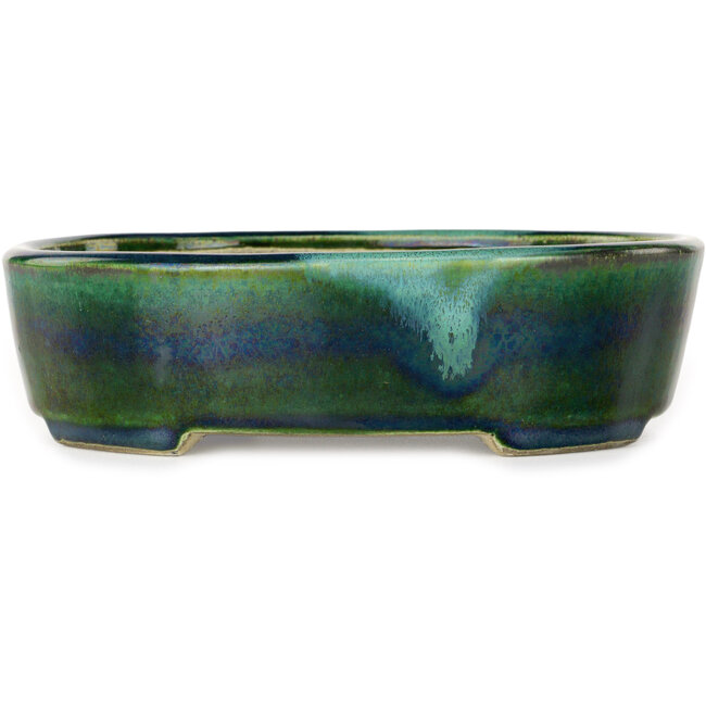 Maceta ovalada para bonsái verde de Terahata Satomi Mazan - 195 x 157 x 55 mm