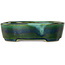 Oval green bonsai pot by Terahata Satomi Mazan - 195 x 157 x 55 mm