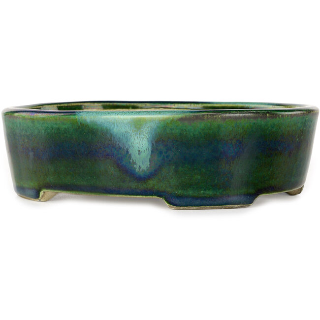 Ovale groene bonsaipot van Terahata Satomi Mazan - 195 x 157 x 55 mm