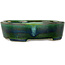 Oval green bonsai pot by Terahata Satomi Mazan - 195 x 157 x 55 mm