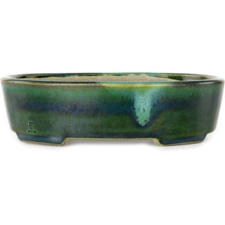  Satomi Mazan, Mazan Terahata 195 mm  green bonsai pot by Terahata Satomi Mazan, Tokoname, Japan