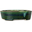 Oval green bonsai pot by Terahata Satomi Mazan - 195 x 157 x 55 mm