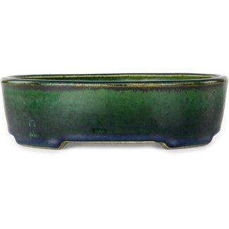  Satomi Mazan, Mazan Terahata 192 mm  green bonsai pot by Mazan, Tokoname, Japan
