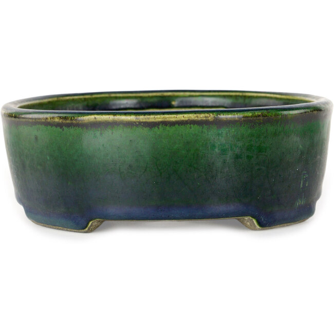 Maceta ovalada verde para bonsái de Mazan - 192 x 160 x 55 mm