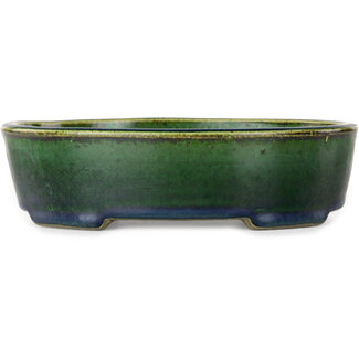  Satomi Mazan, Mazan Terahata 192 mm  green bonsai pot by Mazan, Tokoname, Japan