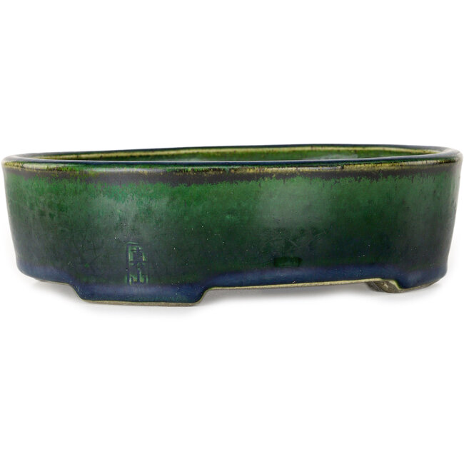 Maceta ovalada verde para bonsái de Mazan - 192 x 160 x 55 mm