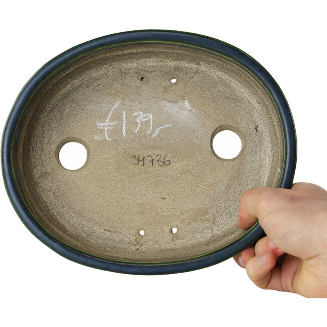 Pot à bonsaï ovale vert Mazan - 192 x 160 x 55 mm