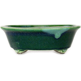  Satomi Mazan, Mazan Terahata 193 mm  green bonsai pot by Mazan, Tokoname, Japan