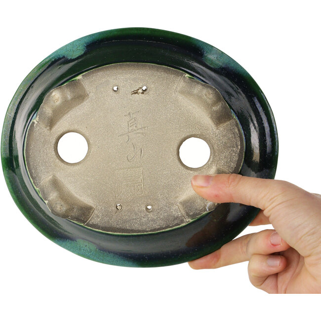 Oval green bonsai pot by Mazan - 193 x 167 x 63 mm