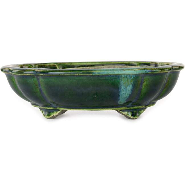 Mokko green bonsai pot by Terahata Satomi Mazan - 203 x 175 x 55 mm
