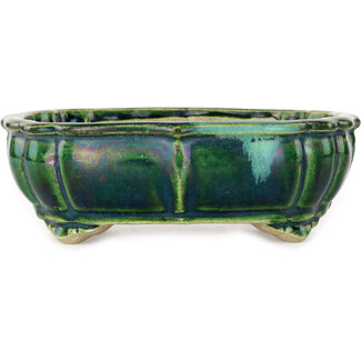  Satomi Mazan, Mazan Terahata 172 mm  green bonsai pot by Terahata Satomi Mazan, Tokoname, Japan