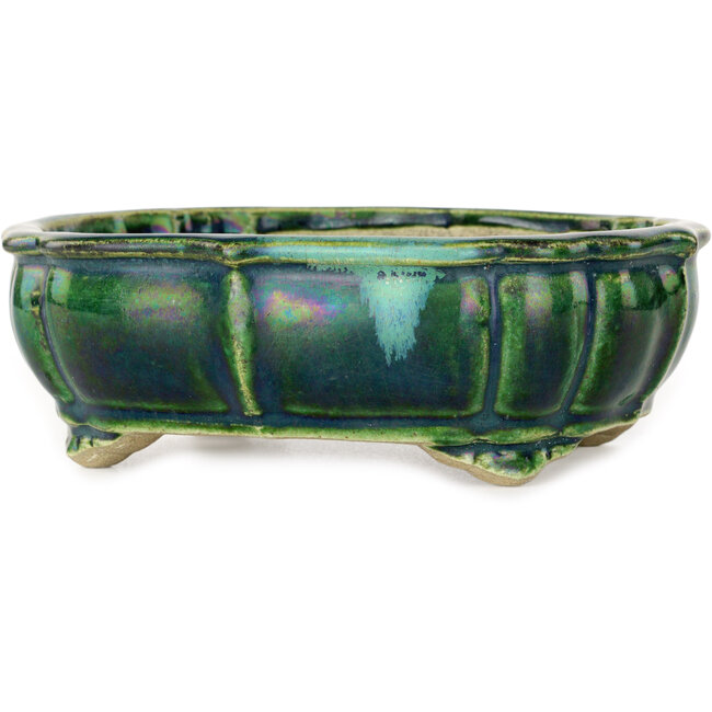 Lotus green bonsai pot by Terahata Satomi Mazan - 172 x 145 x 55 mm
