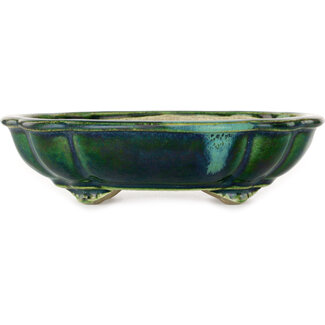  Satomi Mazan, Mazan Terahata 182 mm  green bonsai pot by Terahata Satomi Mazan, Tokoname, Japan