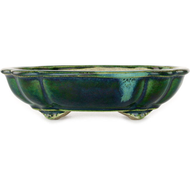 Mokko green bonsai pot by Terahata Satomi Mazan - 182 x 154 x 48 mm