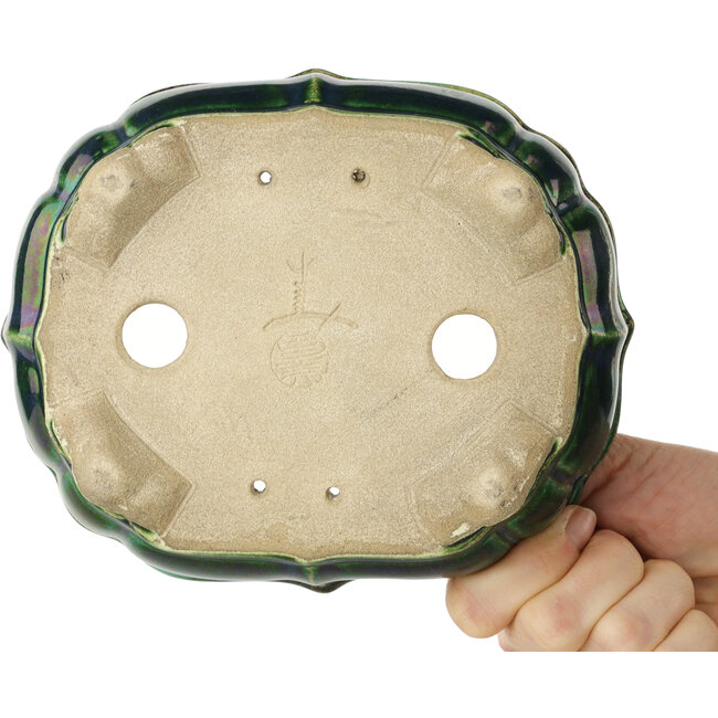 Pot à bonsaï vert lotus par Terahata Satomi Mazan - 172 x 145 x 55 mm