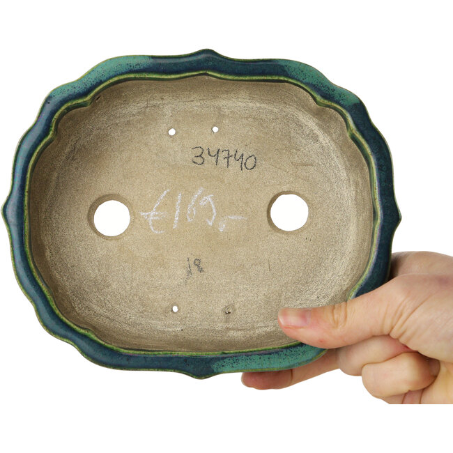 Pot à bonsaï vert lotus par Terahata Satomi Mazan - 172 x 145 x 55 mm