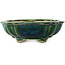 Mokko green bonsai pot by Terahata Satomi Mazan - 182 x 154 x 48 mm