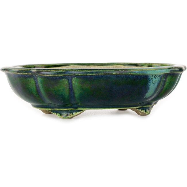 Mokko green bonsai pot by Terahata Satomi Mazan - 182 x 154 x 48 mm