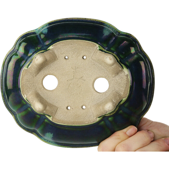 Maceta para bonsái verde Mokko de Terahata Satomi Mazan - 182 x 154 x 48 mm