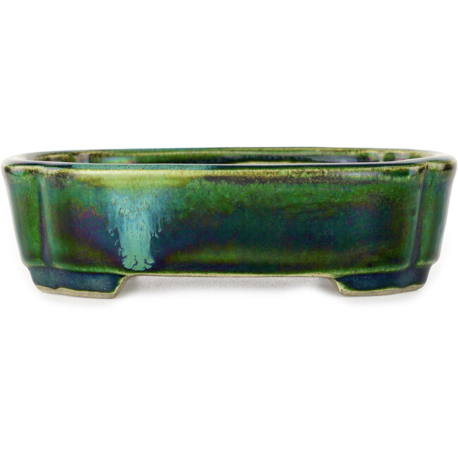 Mokko green bonsai pot by Terahata Satomi Mazan - 160 x 120 x 45 mm
