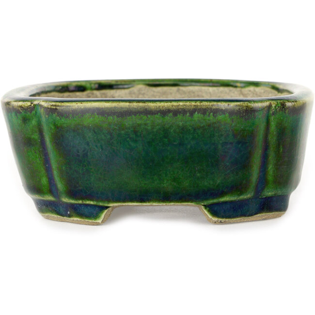 Mokko green bonsai pot by Terahata Satomi Mazan - 160 x 120 x 45 mm