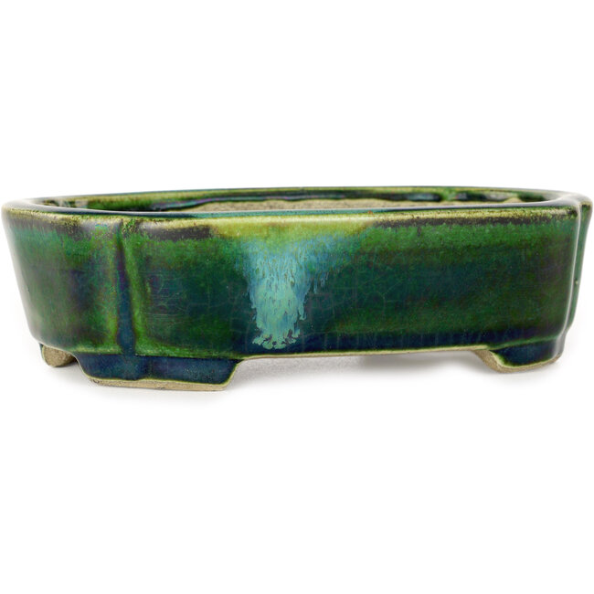 Pot à bonsaï vert Mokko par Terahata Satomi Mazan - 160 x 120 x 45 mm