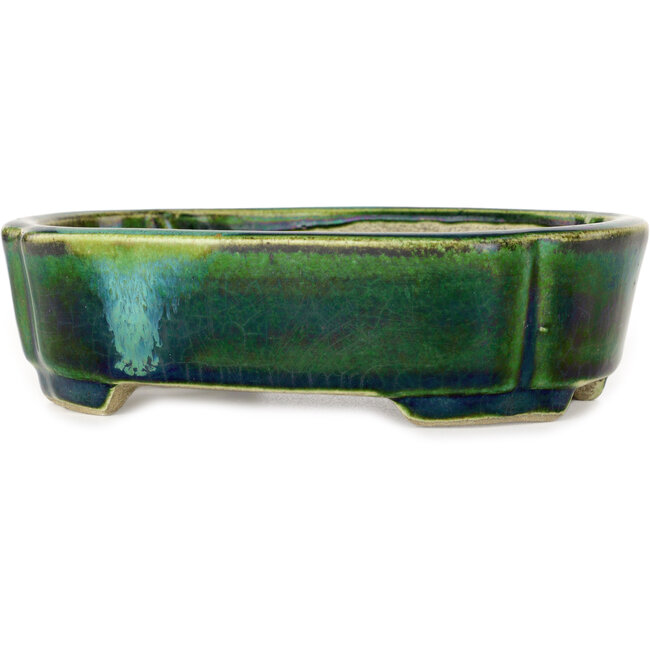 Mokko green bonsai pot by Terahata Satomi Mazan - 160 x 120 x 45 mm